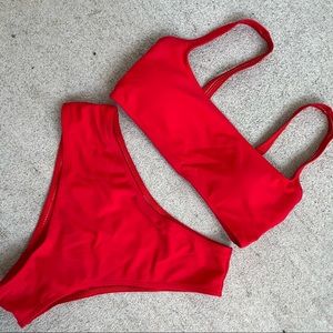 Red Square Neck Line Bikini